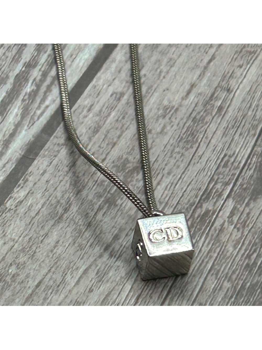 DIOR VTG Y2K Palladium-Plated Cube Logo Necklace Silver-Tone Vintage 2000s EUC - Picture 3 of 11